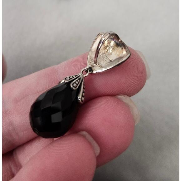 New Box Set Black Onyx 925 J&T Earring and Charm Pendant Silver Tear Drop - Picture 6 of 12